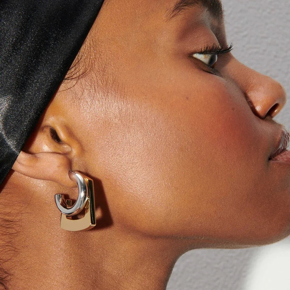 C Shape Hoop Earrings Gold Silver Mix | Trendy Women's Huggie Earrings alternate view