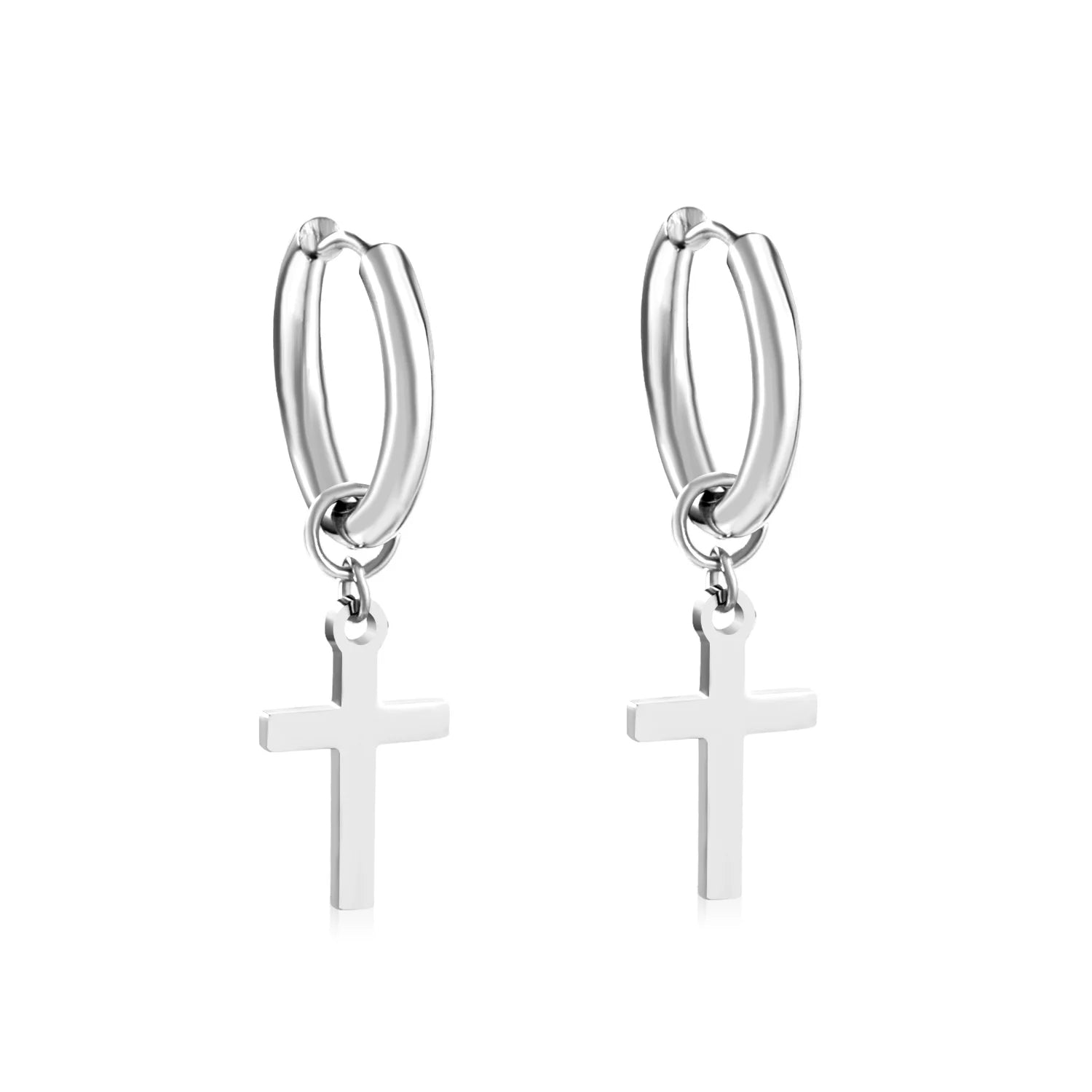 LUXUSTEEL Trendy Cross Women's Stainless Steel Hoop Earrings Colorful Metal Stud Drop Earrings Fashionable Jewelry Gift