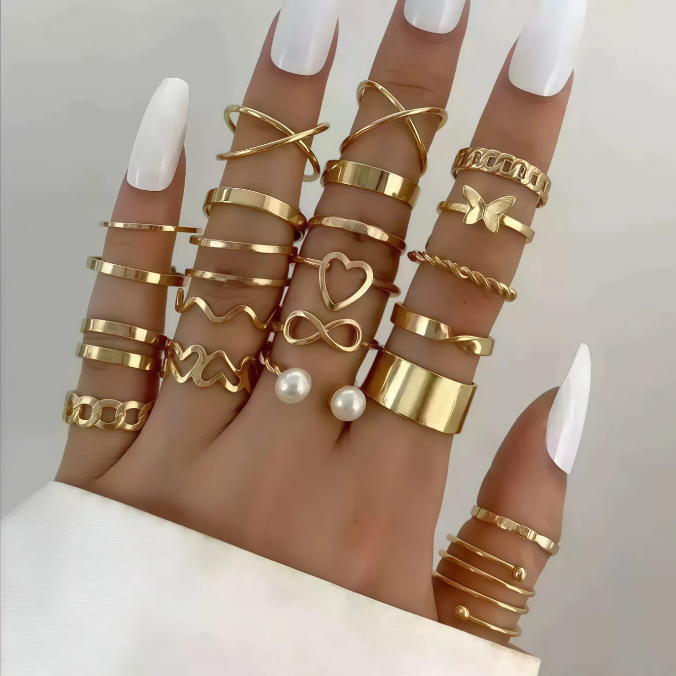 10/20/30/50/100Pieces Fashion Hollow-Out Rings Set For Women Mix Style Trendy Flowers He detail view