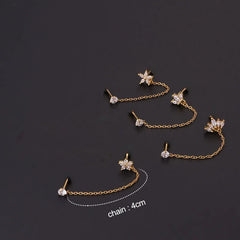 3PCS Stainless Steel Zircon Flower Star Ear Stud Earrings Set 14K Gold Plated Chain C alternate view