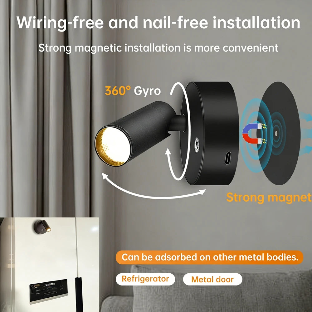 Magnetic USB Rechargeable LED Wall Light | Dimmable Touch Switch Reading Lamp lifestyle view