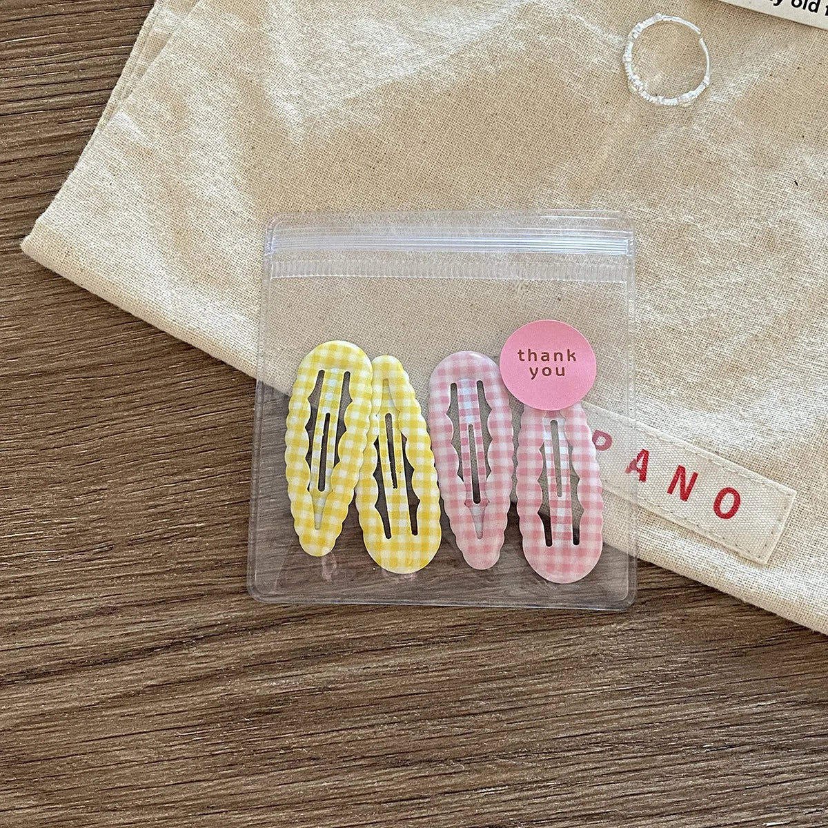 4pcs Academia Hair Clips for Children Cute Polka Dot & Plaid BB Clips Y2K School Girl Side Hair Pins Water-drop Wavy Shape Set