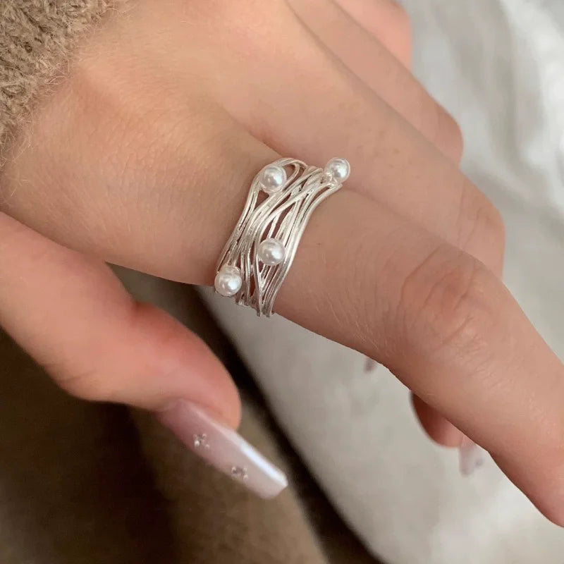 VENTFILLE 925 Sterling Silver Flower Lace Ring Korean Fashion Opening Inlaid CZ Adjust close-up view