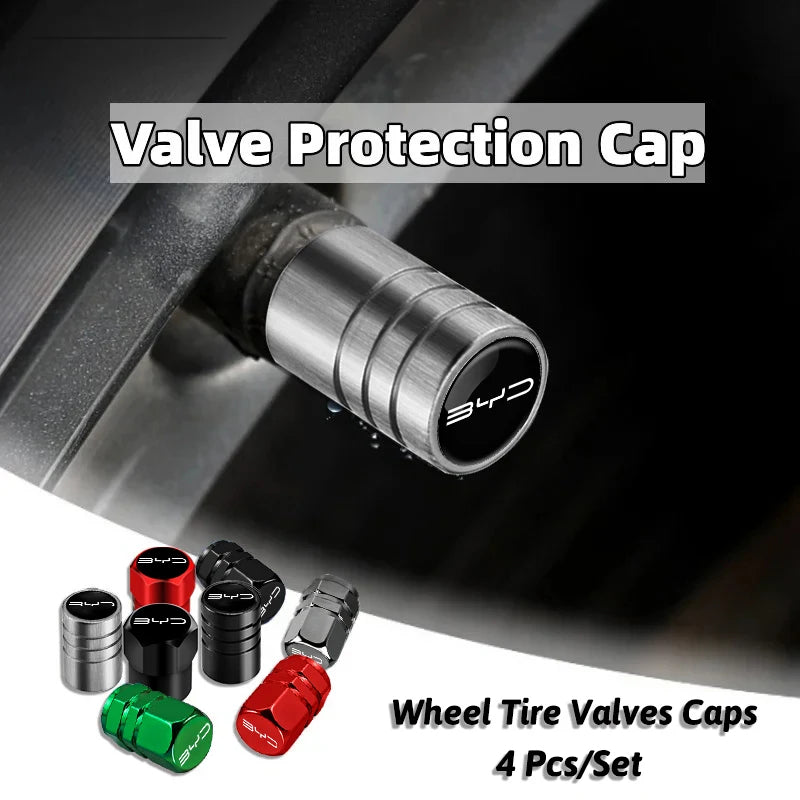 4Pcs Car Wheel Tire Valves Caps Waterproof Dustproof Cover For BYD Atto 3 Yuan Plus Han Tang EV F3 E