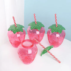 Strawberries, Pineapple Shaped Straw Beverage Plastic Transparent Juice Cups,photograp close-up view