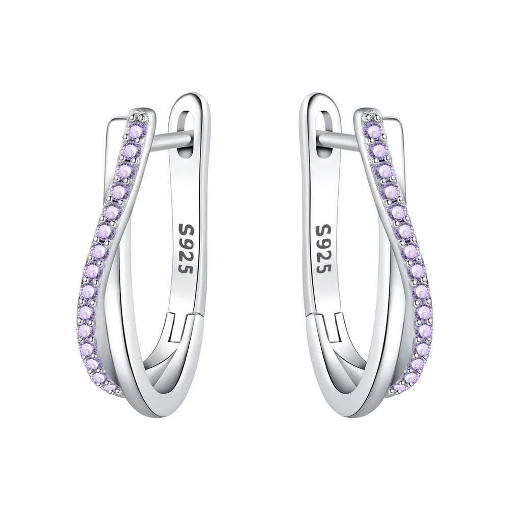 Orstarry S925 Sterling Silver Square Chain With Stone Inlaid Earrings Hoop Earrings F lifestyle view