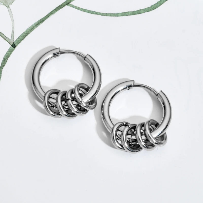 Gothic Stainless Steel Hoop Earrings | Unisex Dragon Punk Jewelry lifestyle view