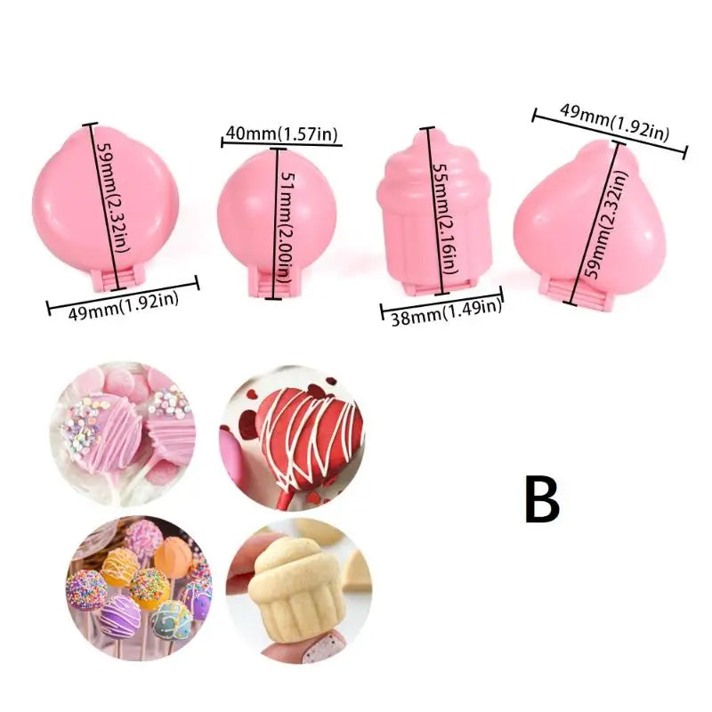 4pcs/set Round/Heart/Cone/Cupcake Lollipop Mold Plastic Cookies Cakepop Mould DIY F additional angle