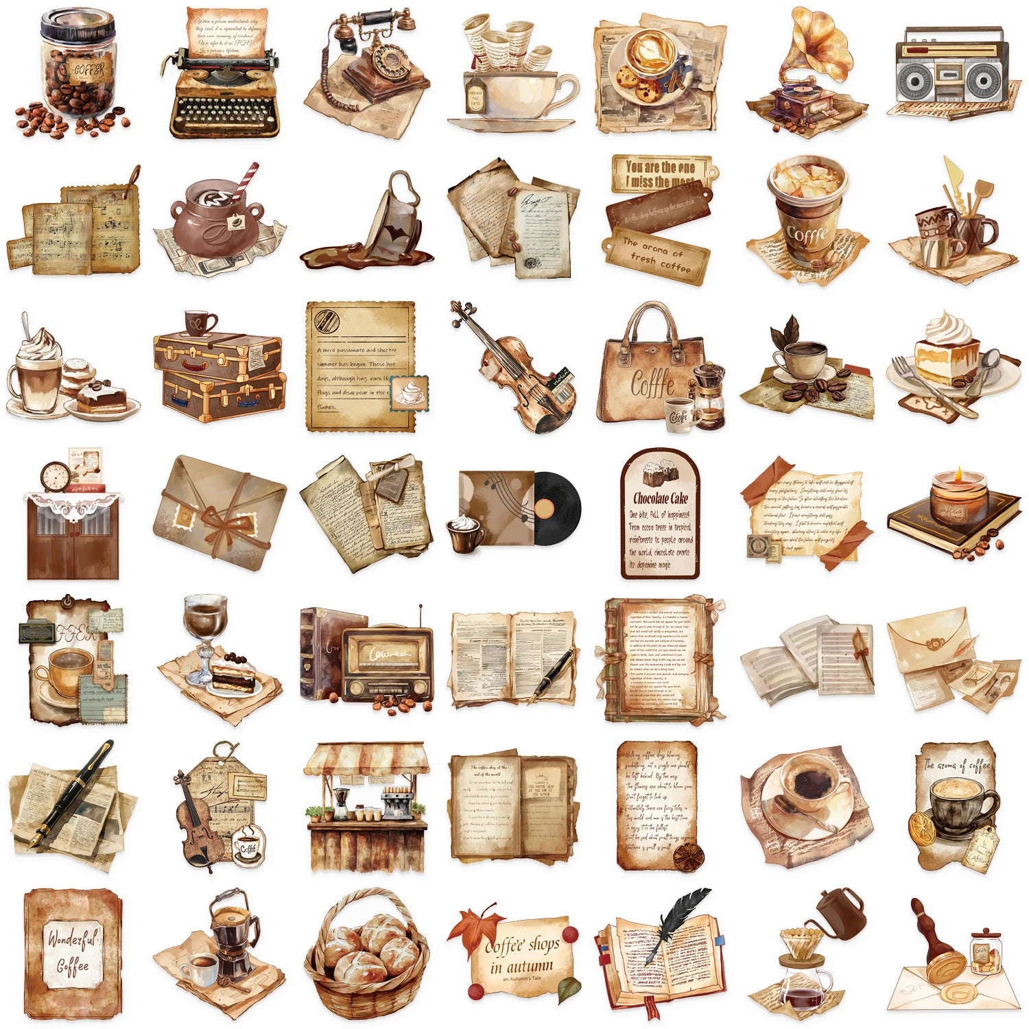 50pcs Retro Cafe Cartoon Graffiti Stickers Skateboard Water Bottle Notebook Mobile Ph lifestyle view