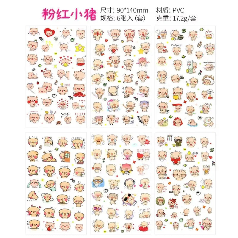 6Pcs Waterproof Cartoon Sticker Set | Cute DIY Decals for Laptops, Phones, and Planne alternate view