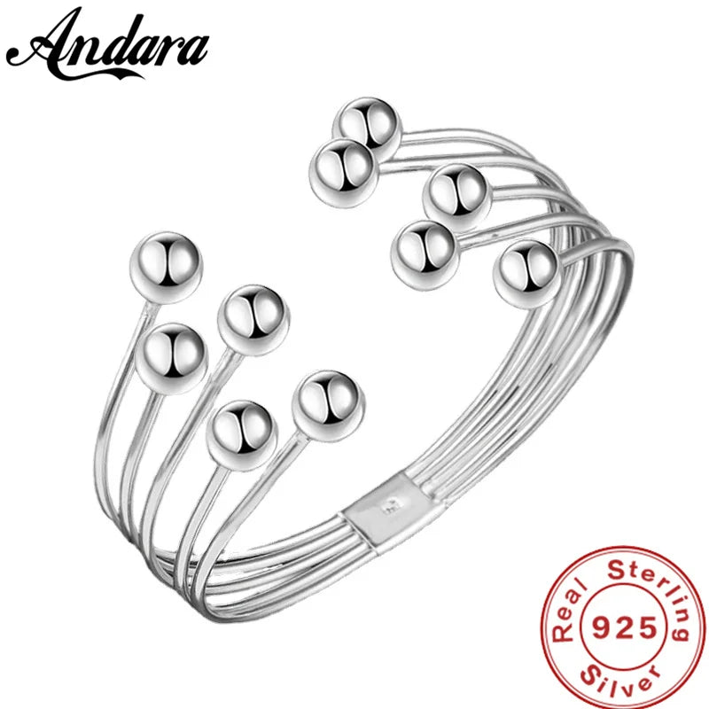 Andara 925 Silver Bead Open Cuff Bracelet Bangle | Unisex Sterling Silver Jewelry Gif alternate view