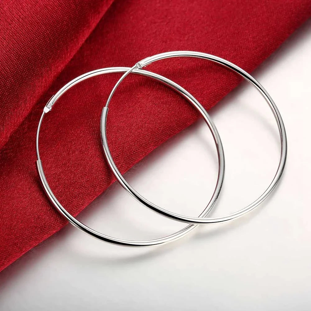 Top Quality 925 Sterling Silver Earrings Simple Round Circle Hoop Earrings For Woman alternate view