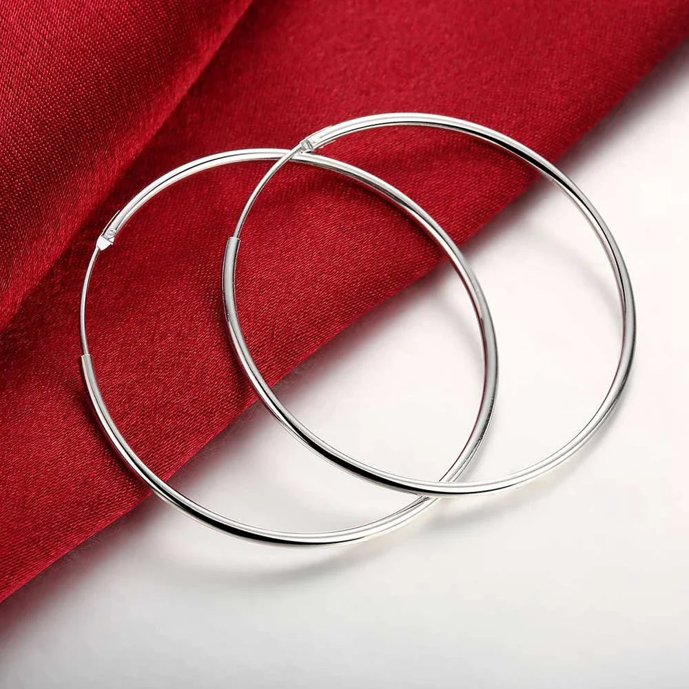 Top Quality 925 Sterling Silver Earrings Simple Round Circle Hoop Earrings For Woman alternate view