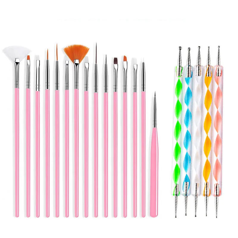 5/20Pcs Nail Art Brush Design Tip Painting Drawing Carving Dotting Pen FlatFan Liner lifestyle view