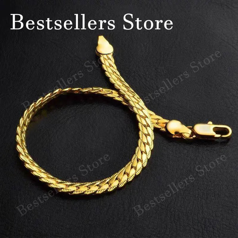 925 Sterling Silver, 18K Gold, 5mm Embossed Bracelet - Fashionable for Men and Women, lifestyle view