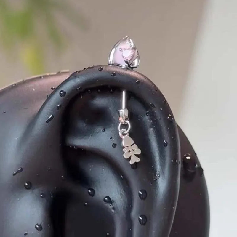 Stainless Steel Pink Zircon Ear Bone Nail for Women Sweet Cute Metal Geometric Personali detail view