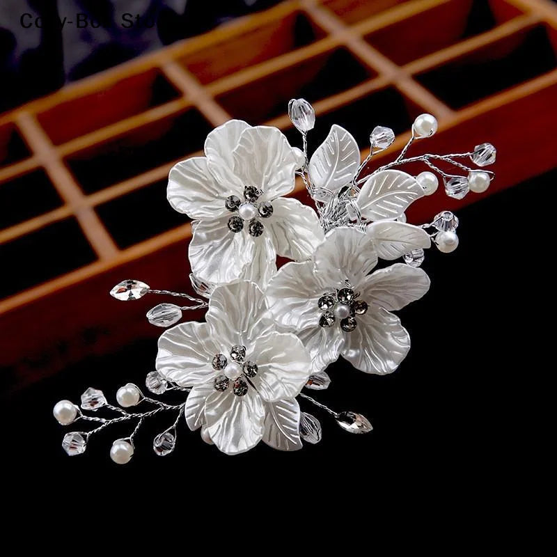 [ZY]Pearl Rhinestone Flower Wedding Hair Clip Hair Accessories For Women Beaded Hairpin Hair Ornaments Jewelry Bridal Headpiece