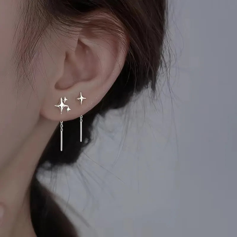 PANJBJ925 Sterling Silver Frosting Hoop Earrings For Women Texture Geometry Design Tre close-up view
