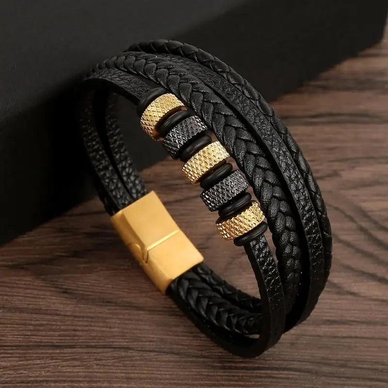 Classic Men's Leather Bracelet New Style Hand-woven Multi-layer Combination Accessory alternate view