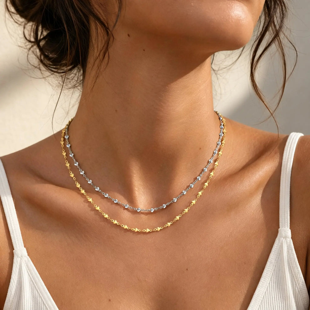 Vnox Minimalist Heart Link Chain Necklace Trendy Stainless Steel Stacked Clavicle Chain Party Daily