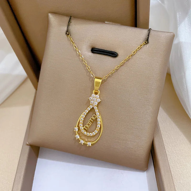 Crystal Heart Mama Necklace | Stainless Steel Pendant Jewelry for Mom additional angle