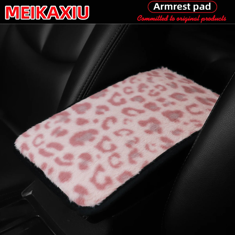 Artificial Rabbit Fur Leopard Print Car Armrest Pad lifestyle view