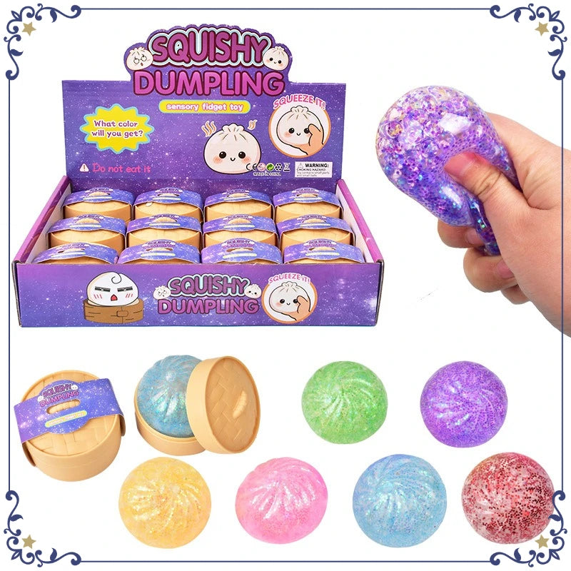 Mini Dumpling Squishy: Glitter Steamer Bun Squeeze Toy, Realistic Soft Food Decompression Ball, Aest