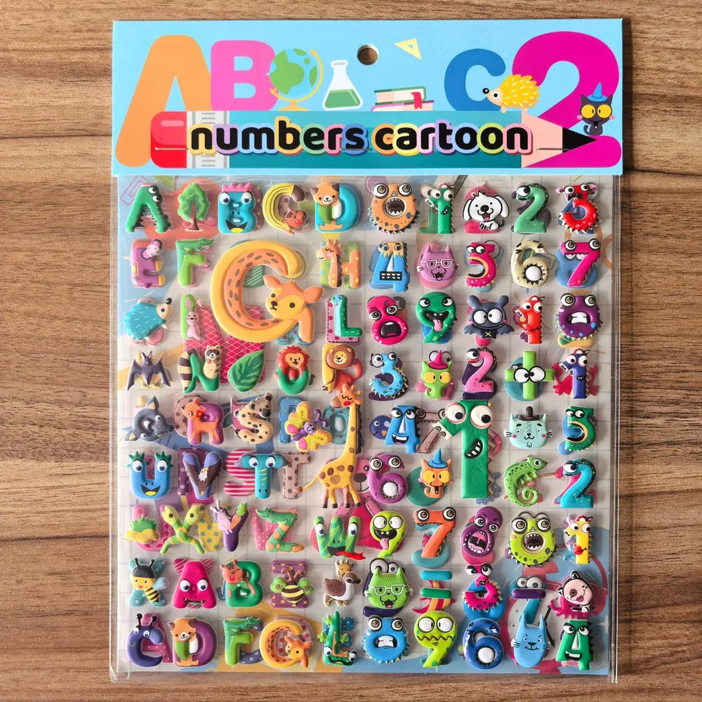 9 Styles Cute Double Layer 3D Foam Stickers | Alphabet, Cars, Food Cartoon for DIY No alternate view