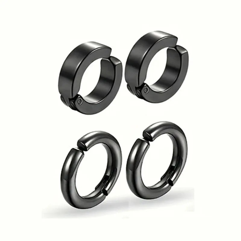 2/4 Pairs Punk Style Stainless Steel Ear Clip Set - Chic Circle Ear Cuffs No Piercing lifestyle view