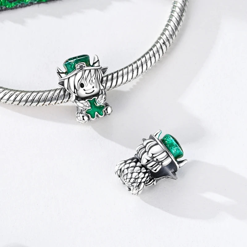 925 Sterling Silver Pendant Charms Beads Green Four-leaf Clover Love Family Tree Char lifestyle view