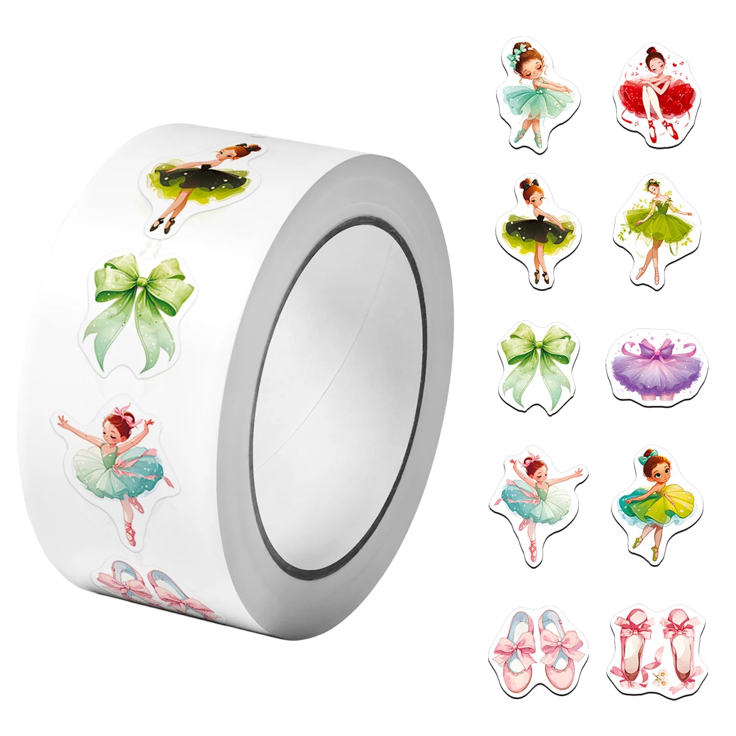 1Roll(500Pcs) Kawaii Ballet-Themed Dancing Girls Pattern Stickers 2.5cm/1.0'' 10 Desi alternate view