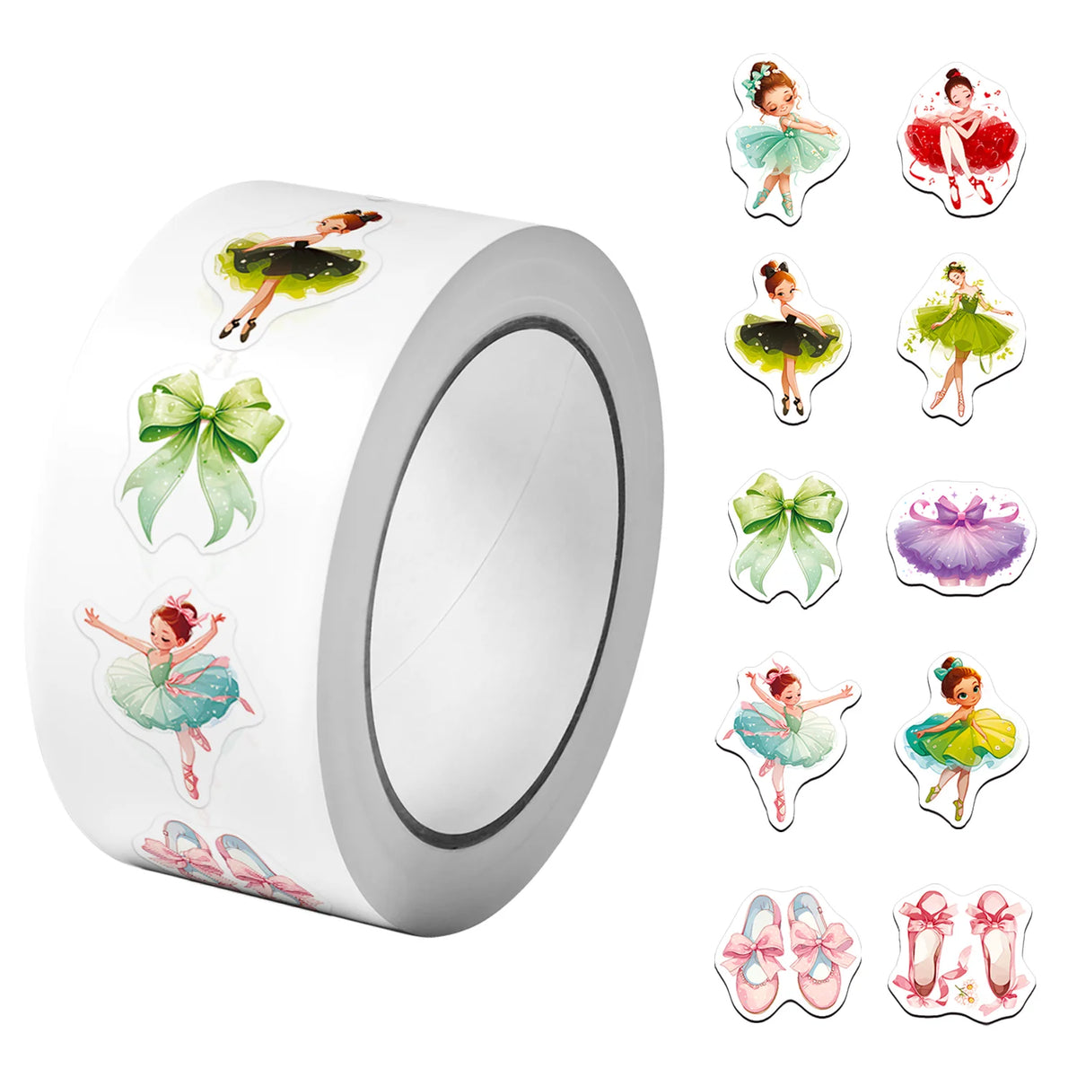 1Roll(500Pcs) Kawaii Ballet-Themed Dancing Girls Pattern Stickers 2.5cm/1.0'' 10 Desi alternate view