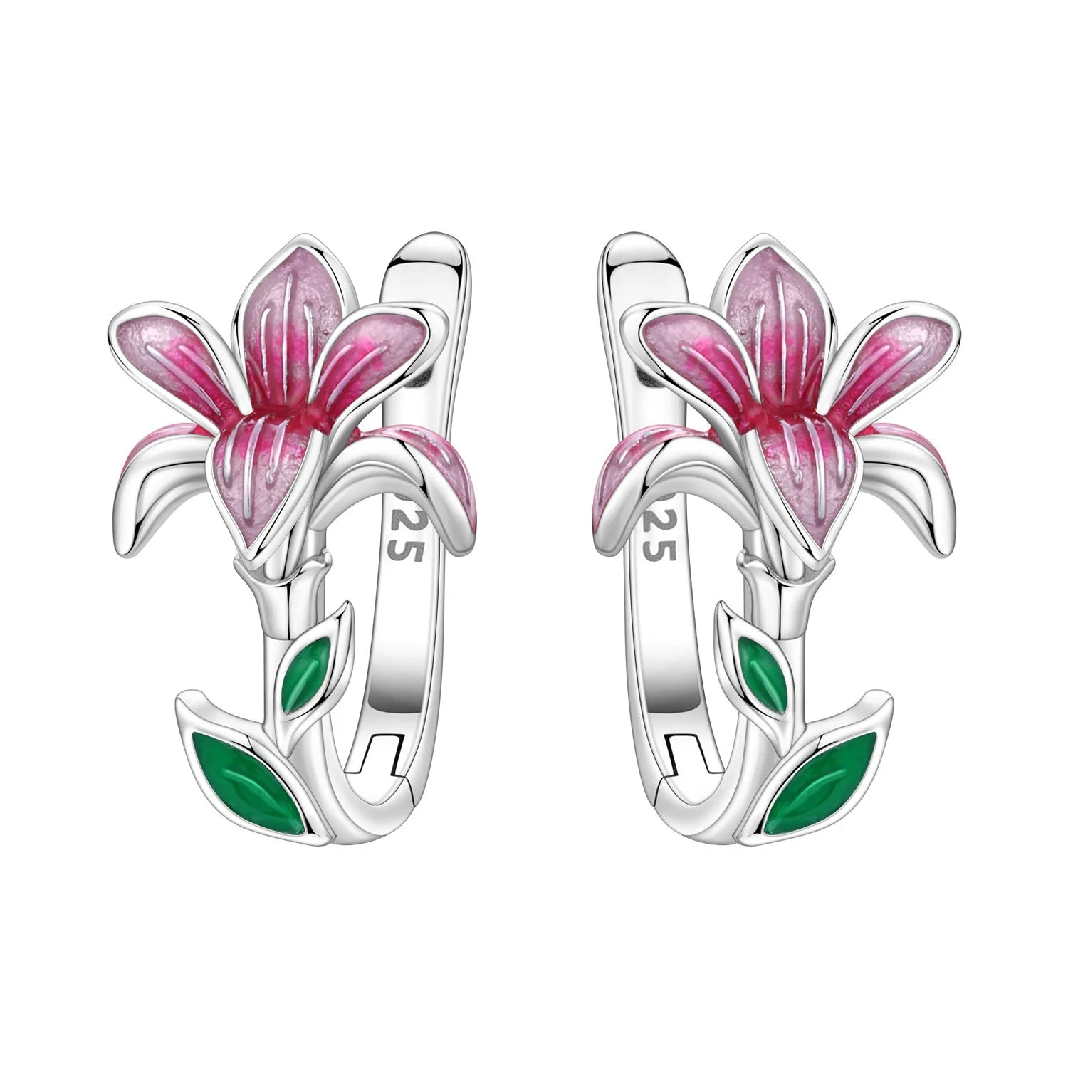 Orstarry Original 925 Sterling Silver Blue Iris Flower Earrings Women Hoop Earring Ann close-up view