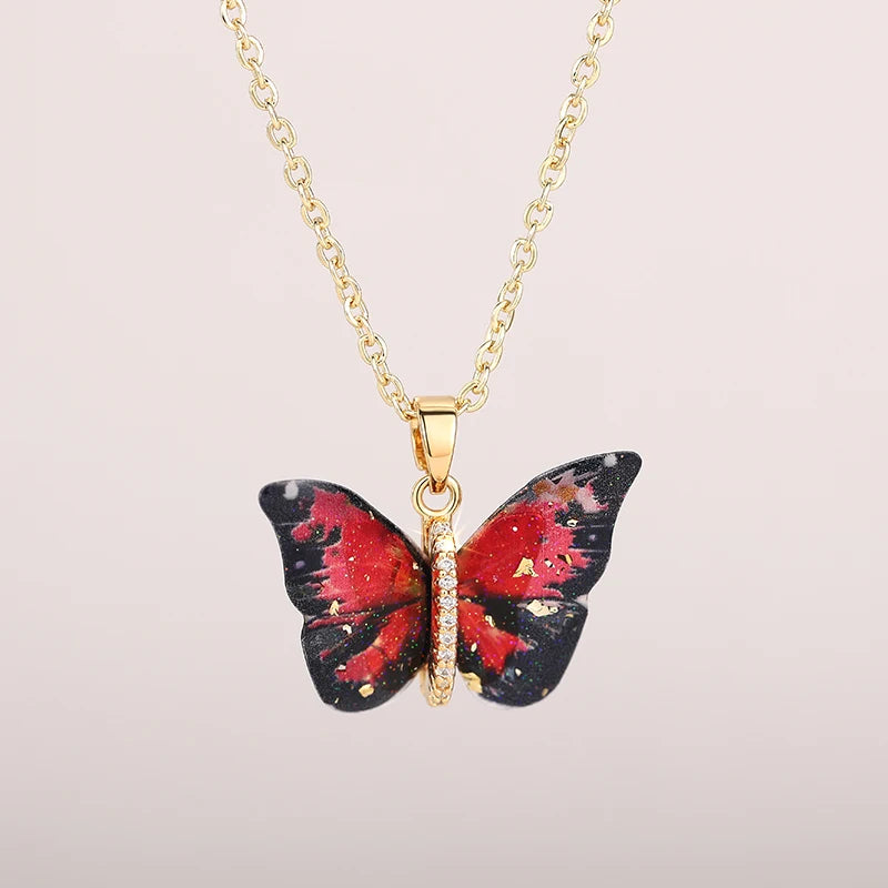 Huitan Aesthetic Butterfly Pendant Necklace for Women Silver Color/Gold Color Inlaid alternate view