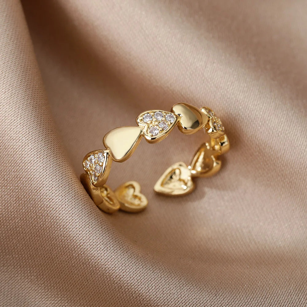 Zircon Geometric Heart Rings For Women Stainless Steel Gold Color Wedding Ring Luxu additional angle