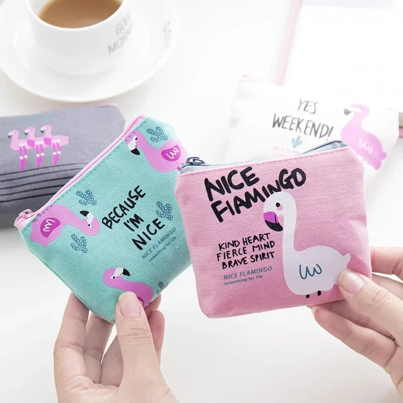 Korean Square Flamingo Coin Money Pouch | Small Canvas Zipper Wallet for Students alternate view