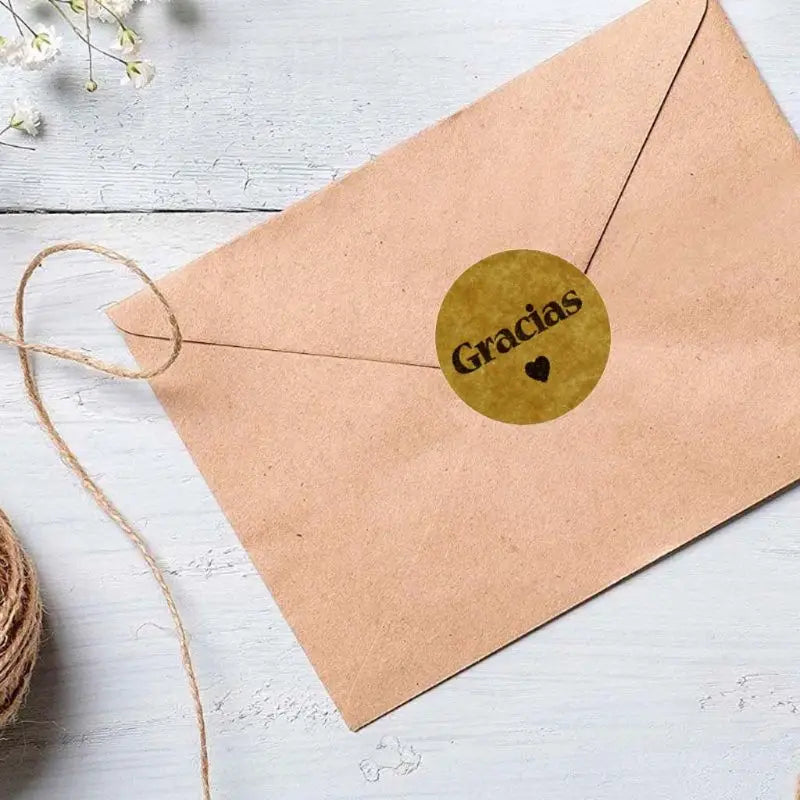 Kraft Gracias Spanish Thank You Sticker Seals | 1 Inch Envelope Stickers lifestyle view