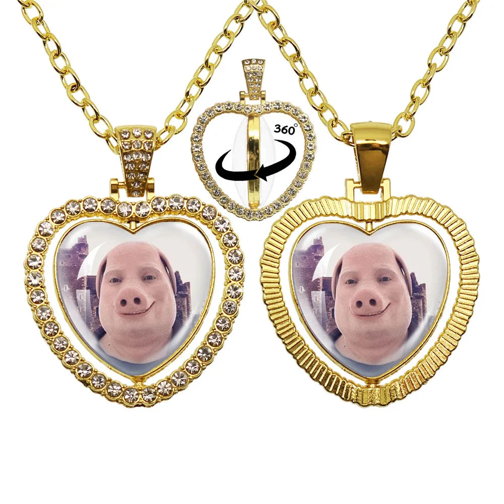 John Pork is Calling Answer Call Phone Humor Funny Pig Lover Graphic Glass Cabochon Heart-Shape Pendant Necklace Jewelry Gift
