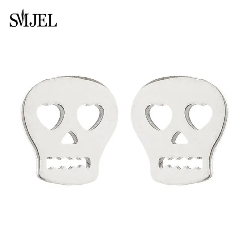 Punk Halloween Earring Black Stainless Steel Ghost Pirate Skull Stud Earrings Women Men detail view