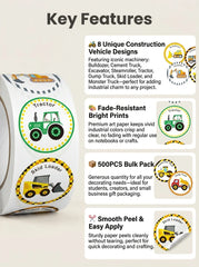 1 Roll (500 Stickers) Cartoon Engineering Vehicle Sticker Set | Teacher Reward Labels alternate view