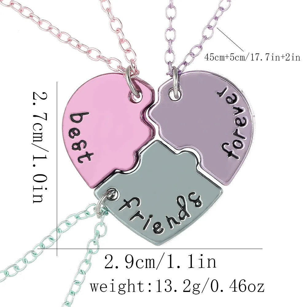 Lovecryst 3/4Pcs/set Heart-shaped Stitching Best Friend Necklace BFF Friendship Jewelr close-up view