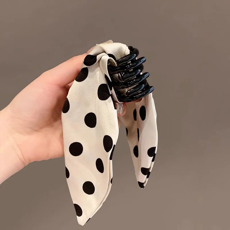 Black And White Polka Dot Bow Hair Clip for Women Elegant Daily Wear Ponytail Clip Fashion Girls Shark Clip Hair Accessories