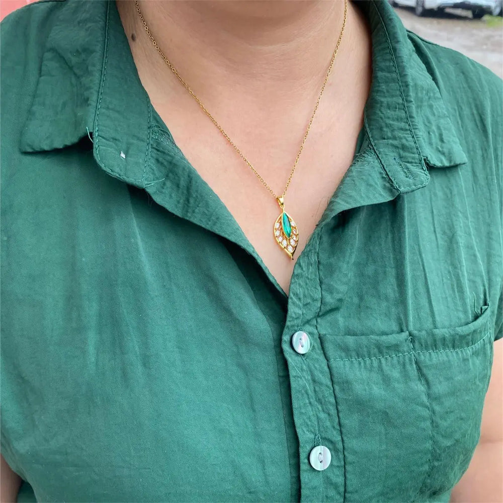 Simple Palm Leaf Necklace with Cubic Zirconia Pendant | Elegant Fashion Jewelry lifestyle view