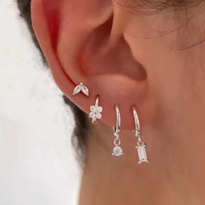 4Pcs Crystal Huggie Hoop Earring Set For Women Fashion Cartilage Piercing Earrings additional angle