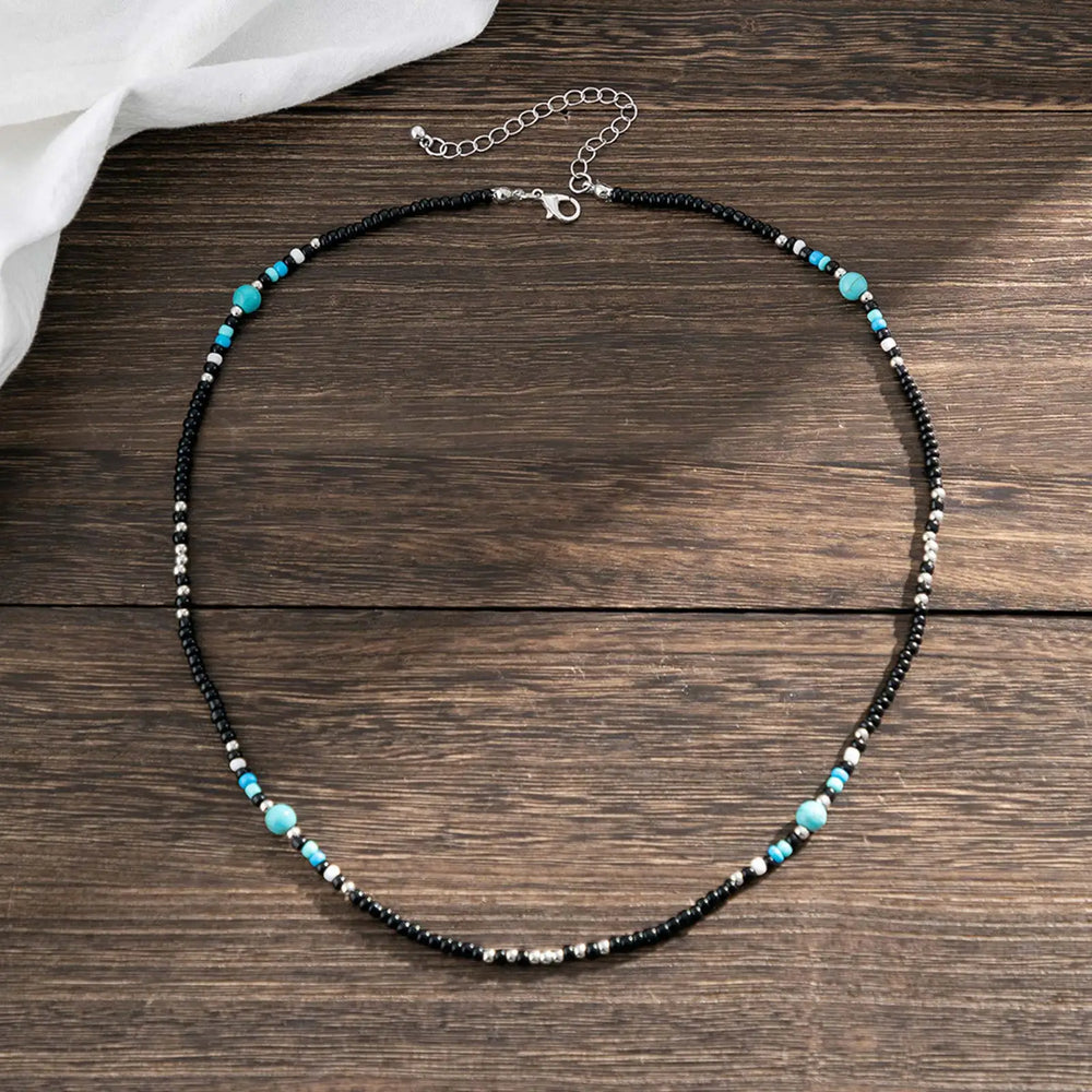 Synthetic Turquoise Necklace for Men | Natural Stone Mini Beads Summer Beach Bohemi additional angle