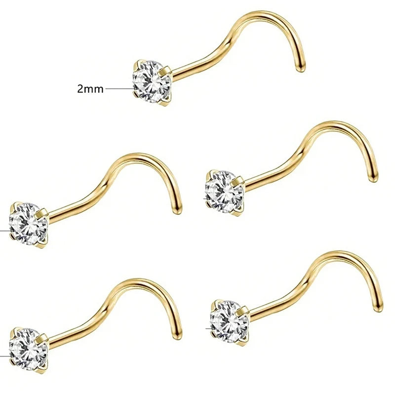 1/3/5Pcs Minimalist Curved Bar Nose Studs Stainless Steel CZ Inlaid Nose Piercing Jew alternate view