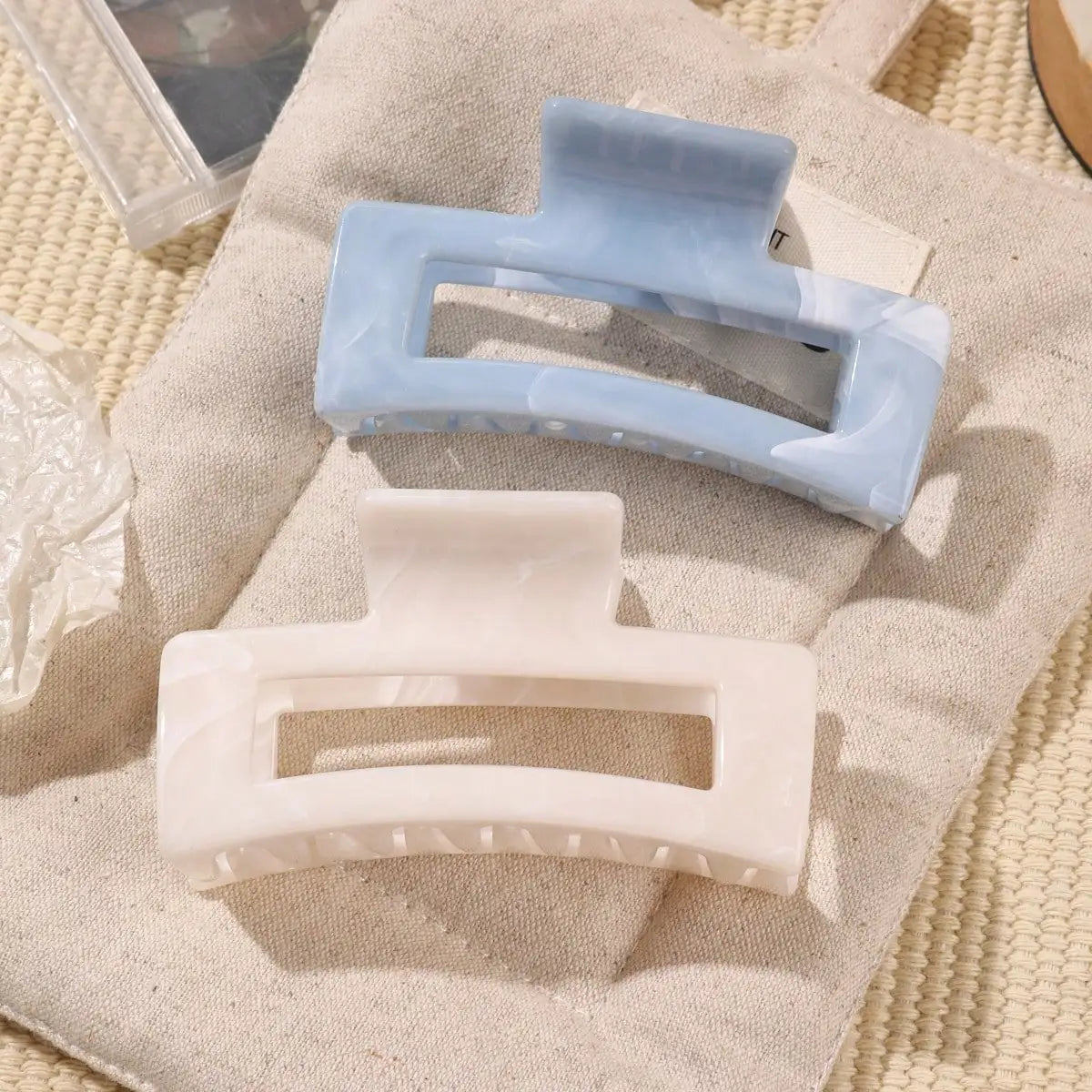 2 Pcs Large Marble Hair Claw Clips for Women Thick Hair White Banana Hair Clips Rippl alternate view
