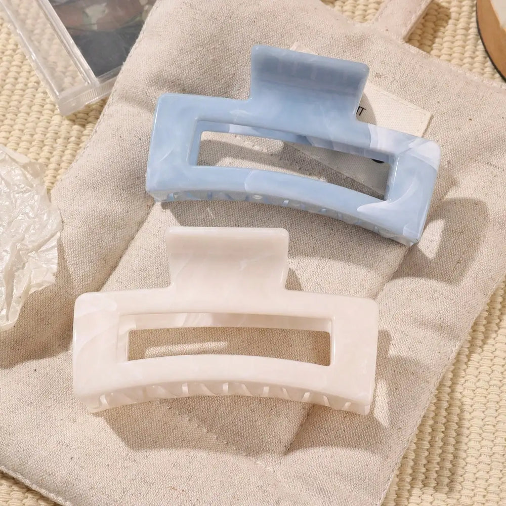 2 Pcs Large Marble Hair Claw Clips for Women Thick Hair White Banana Hair Clips Rippl alternate view