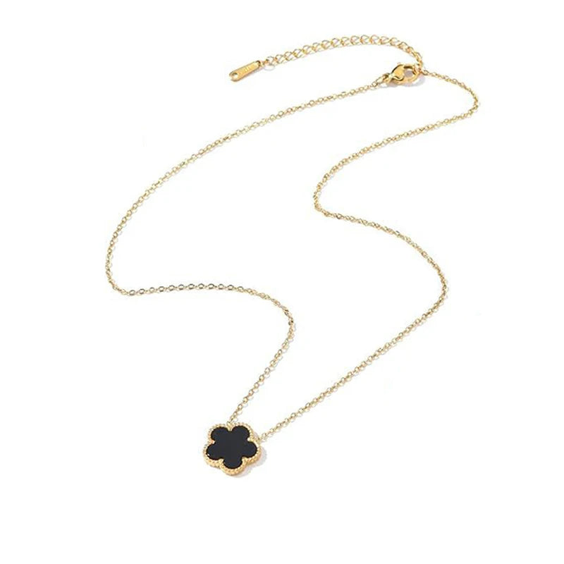 14K Gold Plated Stainless Steel Necklace Woman Five Leaf Petals Double Sided Neckla additional angle