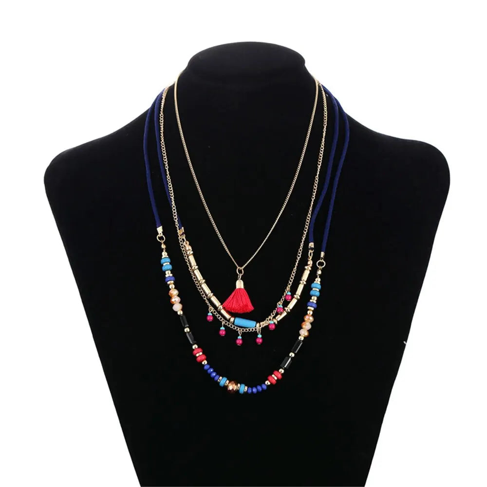 Bohemian Multilayer Handmade Colorful Beads Chain Pendant Necklaces For Women Girls Acce detail view